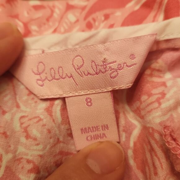 Lilly Pulitzer "Palm Beach Fit" Pink Tropical Print Cropped Pants Size 8 - Picture 11 of 12